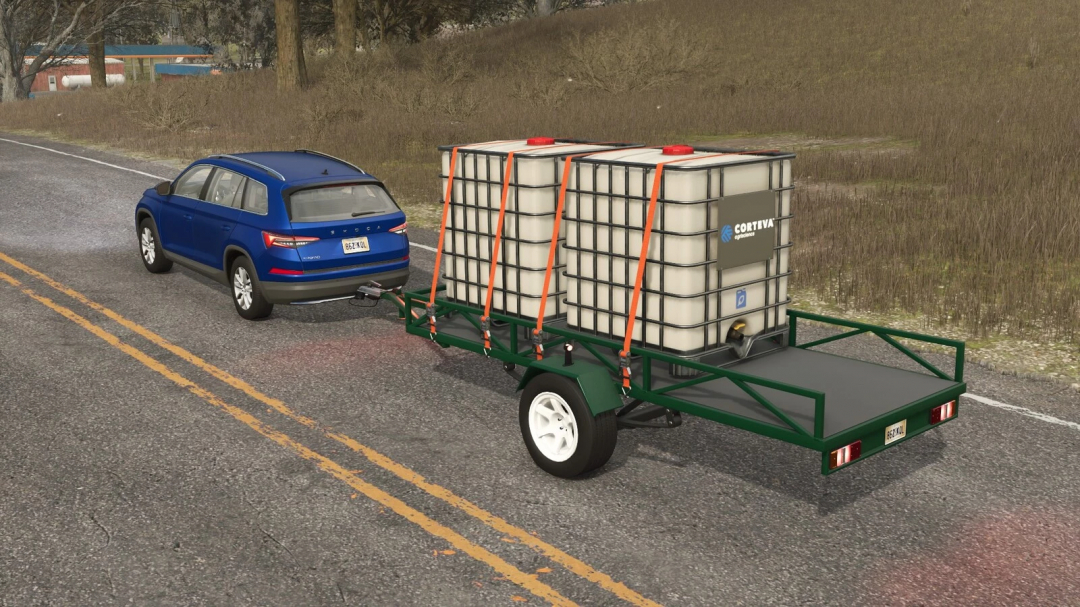 Lizard Self-Made Trailer v1.0.0.0 mod in FS25, carrying containers on a road.