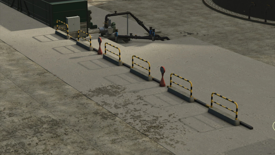 FS25 mod Mobile Barrier v1.0.0.0 showing safety barriers on pavement in Farming Simulator 25.