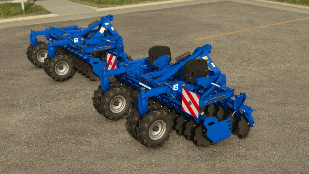 Rolmako Disc Harrow mod for FS25 featuring front linkage attachment in a parking lot.