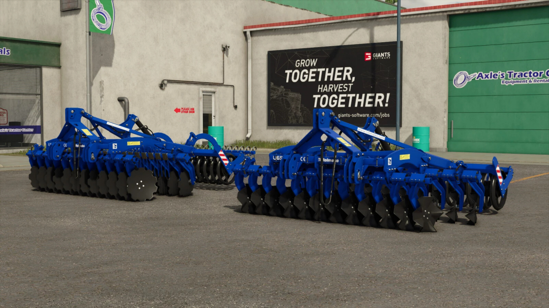 Rolmako U652 mod for FS25, showcasing agricultural equipment parked outside a tractor center.