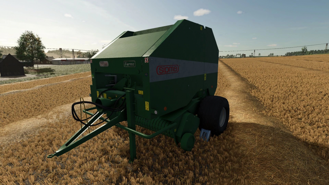 Sipma Z276 mod in FS25, featuring a green baler in a wheat field.