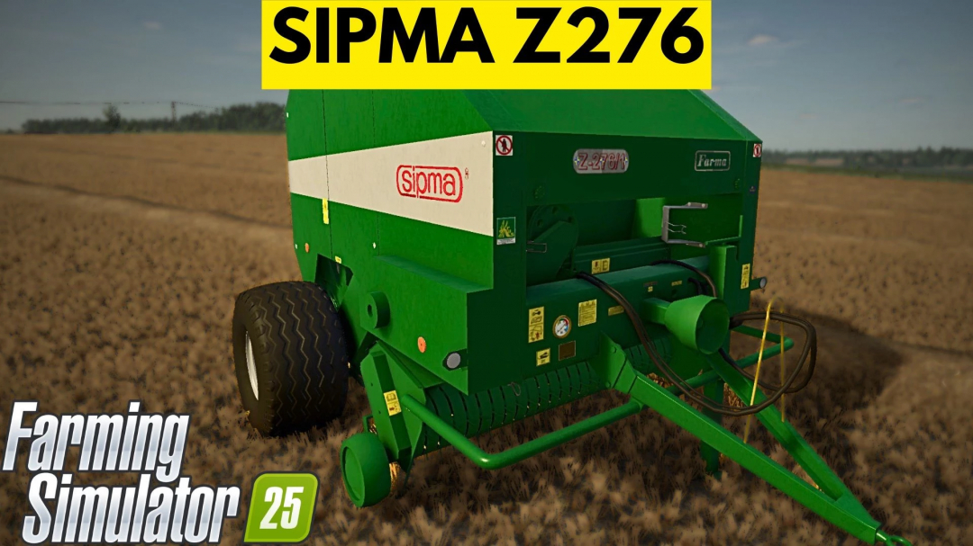 Sipma Z276 mod for Farming Simulator 25, showcasing a green agricultural machine in a field. FS25 mods.