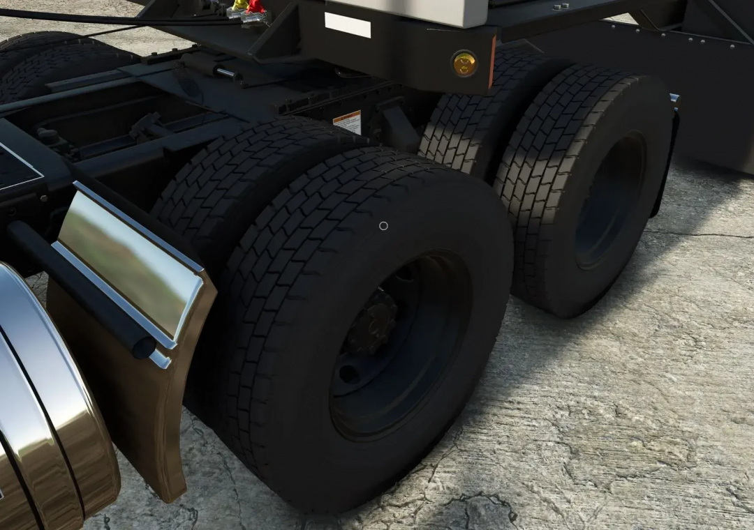 Close-up of the Volvo VNX 300 truck mod tires in FS25 mod Farming Simulator 25.