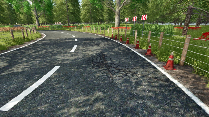 fs25-mods, Scenic road with crack and cones in ArmeusMap v4.0.0.0 mod for FS25.