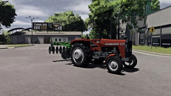 fs25-mods, FS25 mods Bomet U363 v1.0.0.0 shown with a red Massey Ferguson tractor and green plow in a Farming Simulator 25 environment.