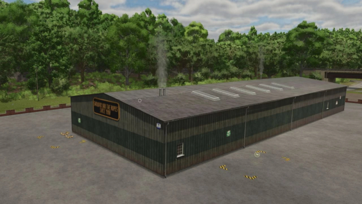 fs25-mods,  FS25 mod Faster Rope Production v1.0.0.0 warehouse in a forest setting.