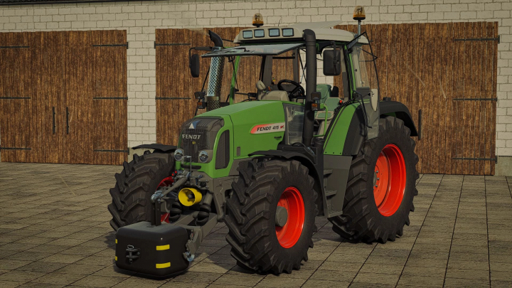 fs25-mods, Fendt 400 Vario tractor parked in front of a barn, featured in FS25 mods for Farming Simulator 25.