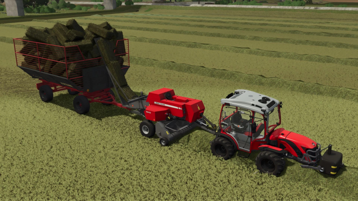 fs25-mods,  FS25 mods: Massey Ferguson 1840 HD Pack v1.0.0.1, a red tractor and baler operating in a field.