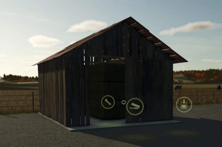 fs25-mods,  FS25 mod SS Grass Dryer v1.0.0.0 features a wooden shed for drying grass, enhancing farming efficiency in Farming Simulator 25.