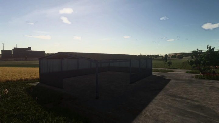 fs25-mods,  FS25 mod image showing a storage shed under a clear sky in Farming Simulator 25.