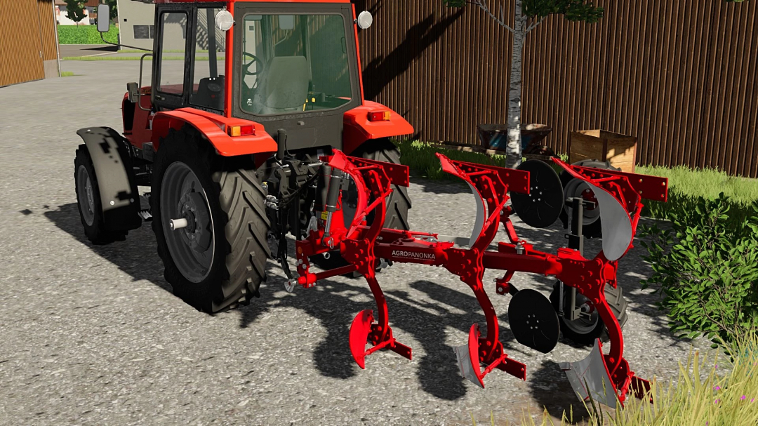 FS22 mod image showing Alpler 3+1 Plow attached to a red tractor in Farming Simulator 22.