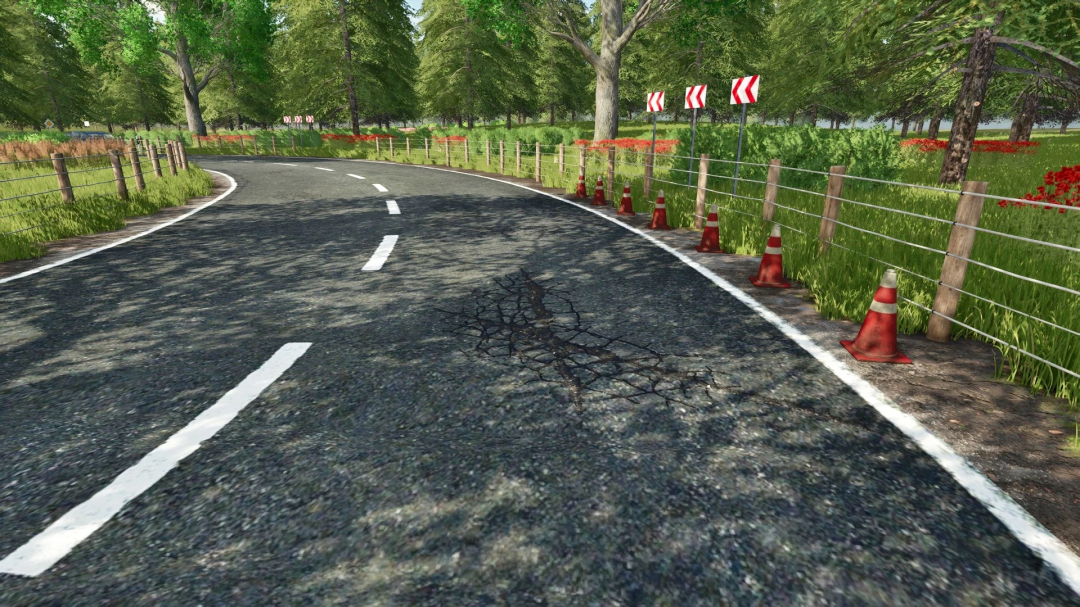 Scenic road with crack and cones in ArmeusMap v4.0.0.0 mod for FS25.