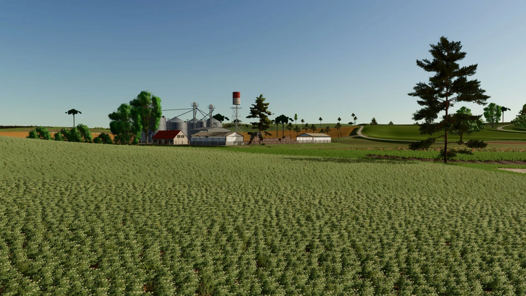 Campos Gerais Map v1.0.0.0 in FS25 mods featuring a sprawling farm landscape with fields, silos, and greenhouses.