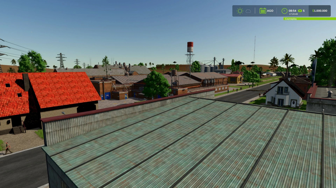 View of Campos Gerais Map in FS25 mod, showcasing farm buildings and landscape.