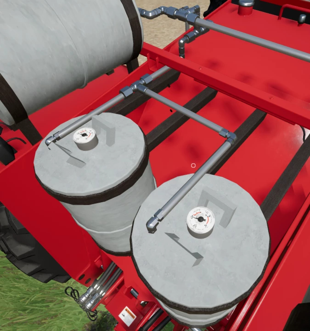 Close-up of the Case IH Propane Steigers mod in FS25, showing propane tanks and gauges.