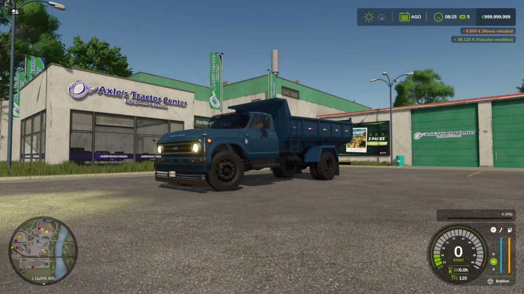 Chevrolet D60 truck mod parked at Axle's Tractor Center in Farming Simulator 25.