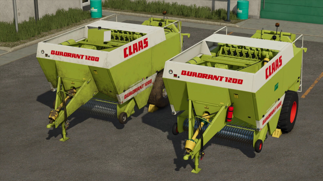 FS25 mod Claas Quadrant 1200 v1.0.0.0 balers parked on pavement in Farming Simulator 25.