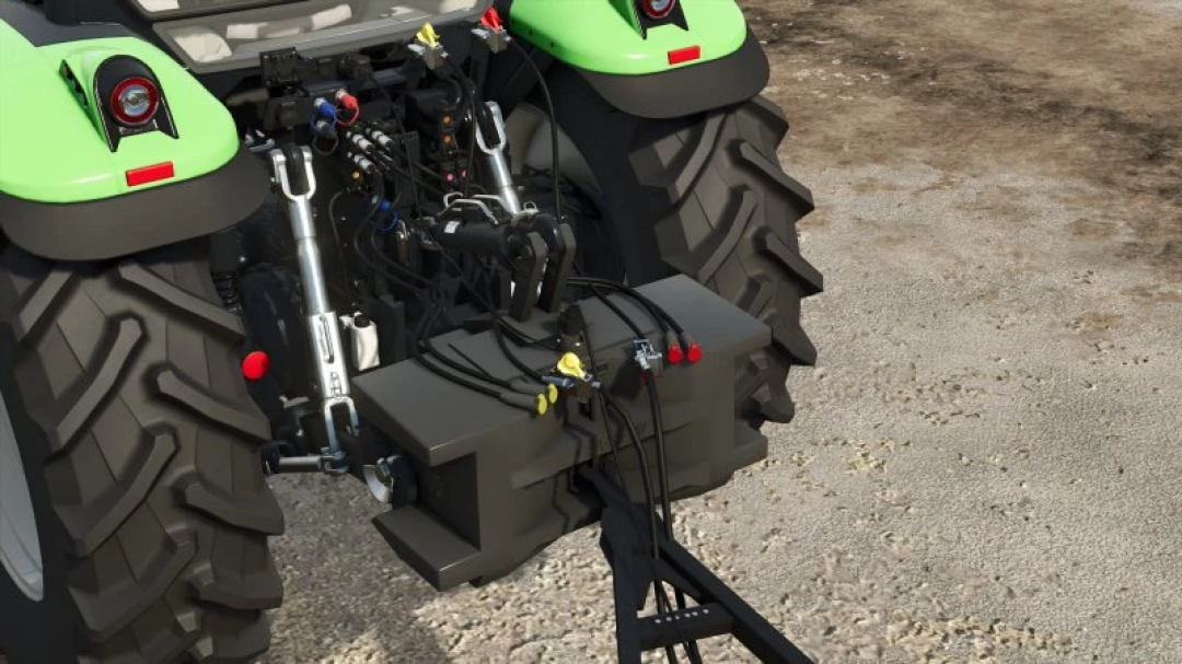 FS25 Case Weight v1.0.0.0 mod showing tractor rear with attached weight, enhancing Farming Simulator 25 gameplay.