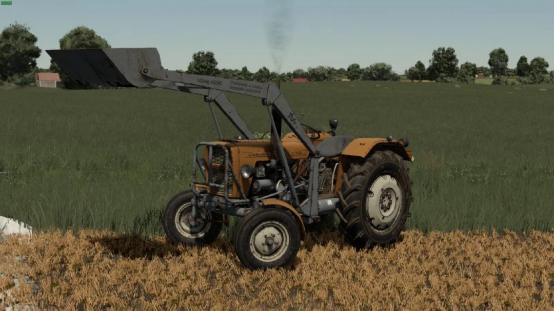 FS25 Front Loader mod v1.0.0.0 in Farming Simulator 25 displayed on a field.