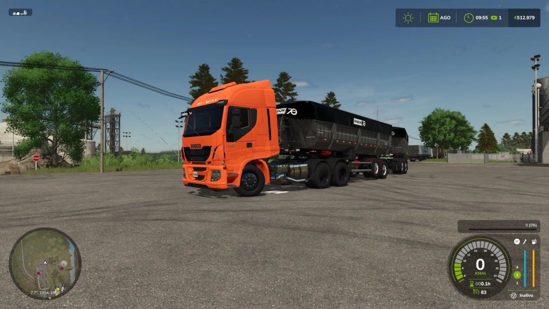 Orange Iveco HIWAY 440 truck with trailer in FS25 mod scene