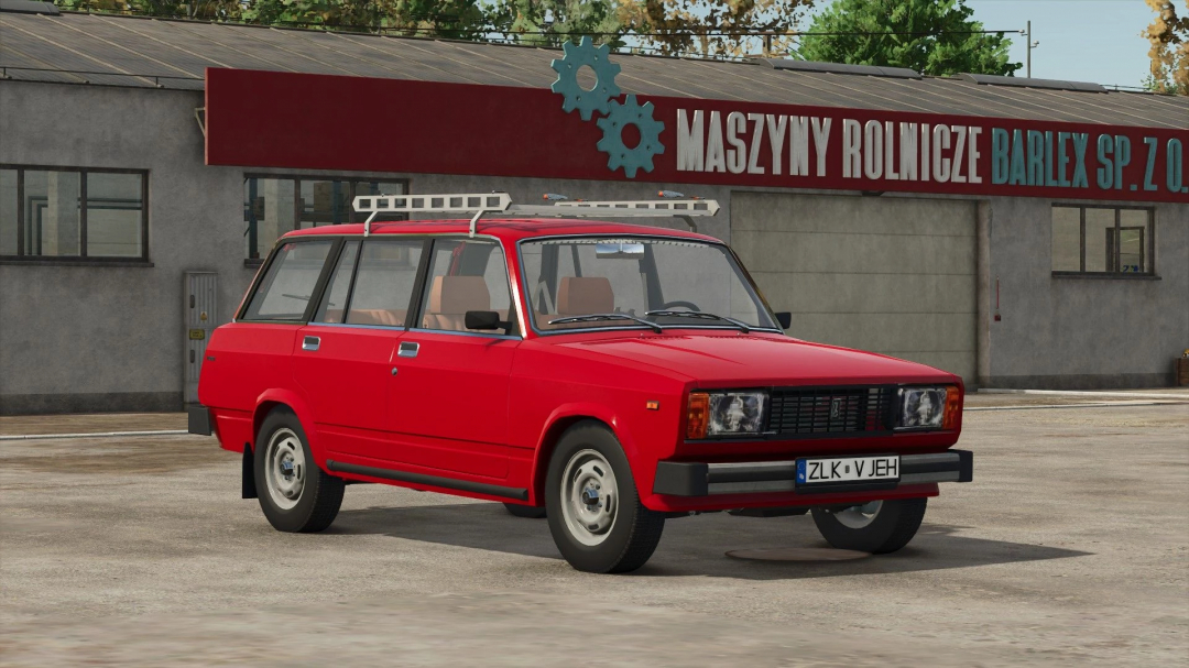 Lada 2104 mod for FS25 displayed in front of a building in Farming Simulator 25.