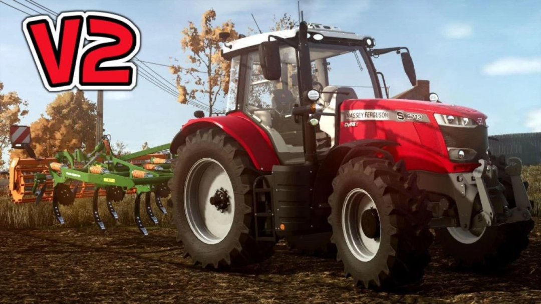 Massey Ferguson 6700S Series tractor mod in FS25 v2.0.0.0, showcasing realistic farming enhancements.