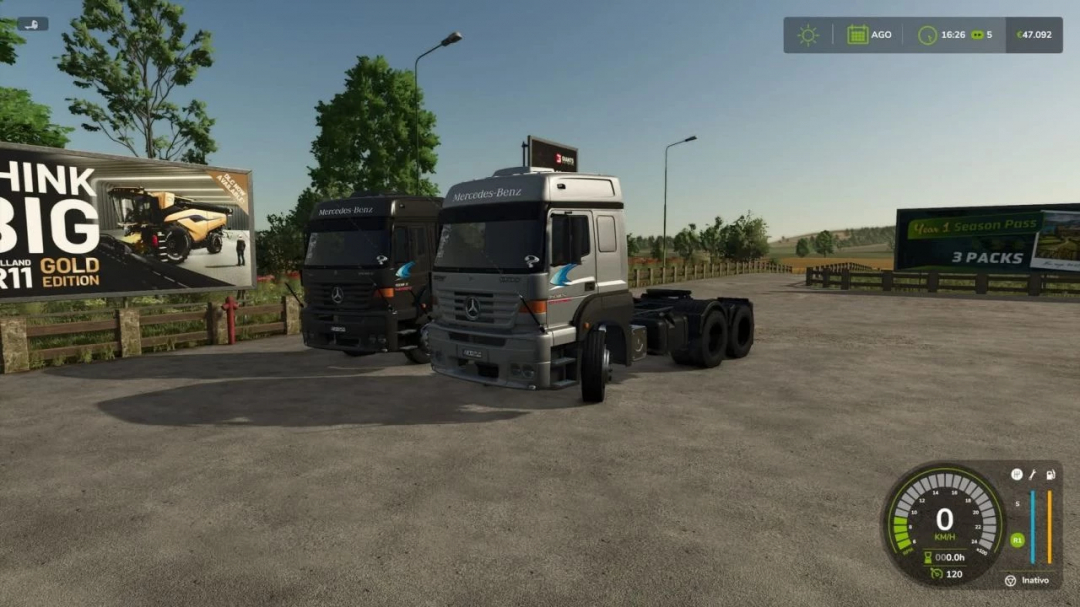 FS25 mods: Mercedes 1938 S trucks in Farming Simulator 25 v1.0.0.0, parked on a sunny day.