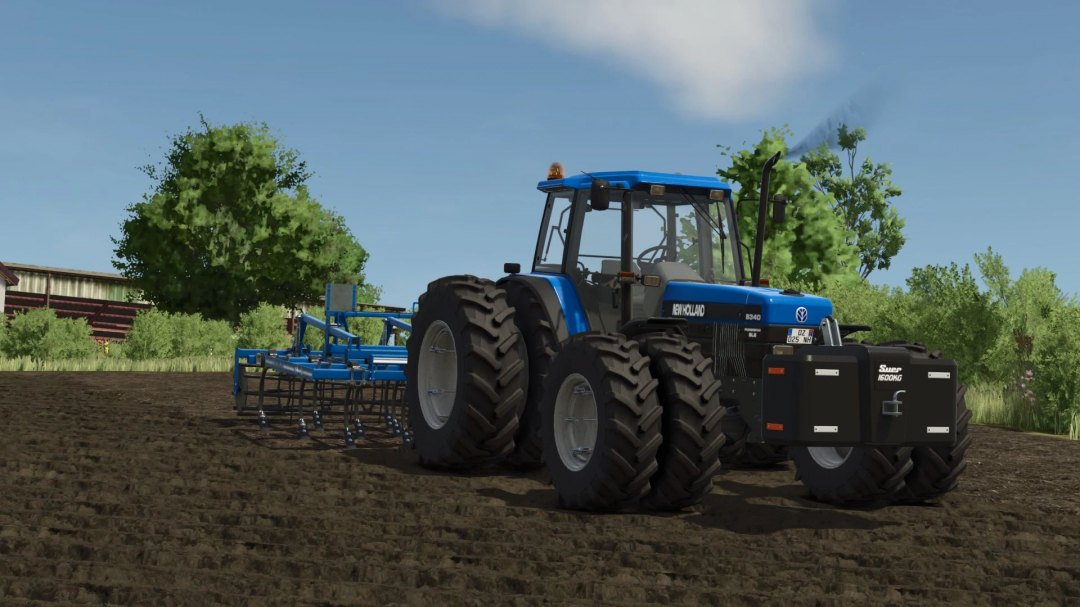 New Holland Ford 8x40 tractor mod in FS25 on farm field.