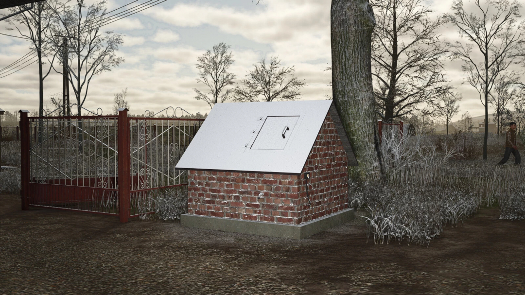 Old Brick Well mod for FS25, showing a small brick structure with a white roof in a rural setting.