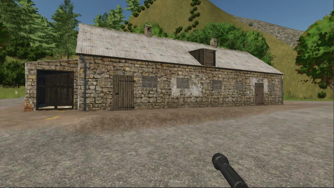 Old stone building in FS25 mod Pack of 7 old stone buildings, showcasing rustic architecture.