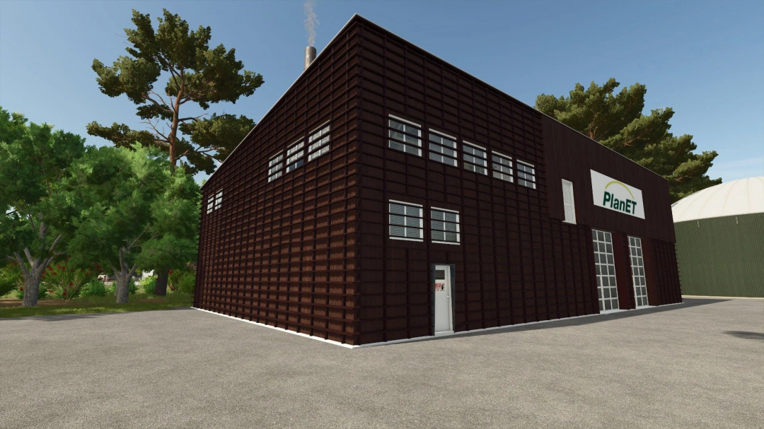 Modern building labeled PlanET for FS25 mods, Planet point of sale v1.0.0.0 in Farming Simulator 25.