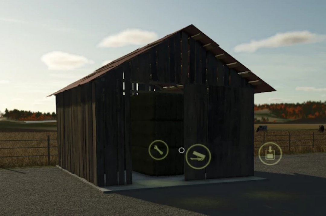 FS25 mod SS Grass Dryer v1.0.0.0 features a wooden shed for drying grass, enhancing farming efficiency in Farming Simulator 25.