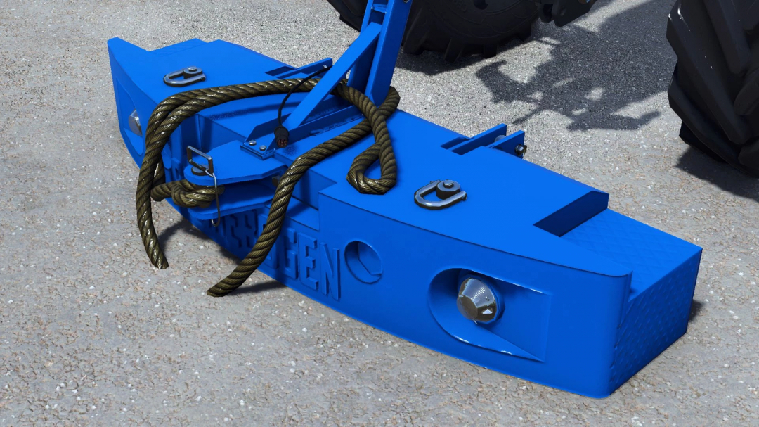 Sennebogen 2700KG weight mod for Farming Simulator 25, featuring a blue heavy-duty design with rope attachments.