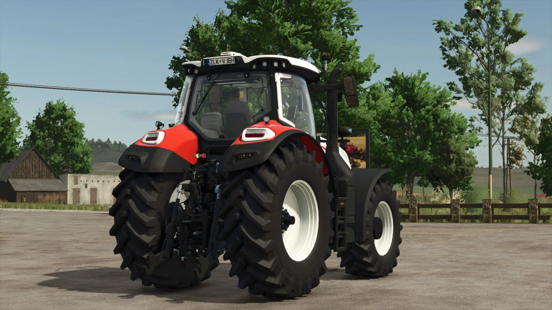 Steyr Terrus CVT Gen2 tractor mod in Farming Simulator 25, featuring large tires and modern design.