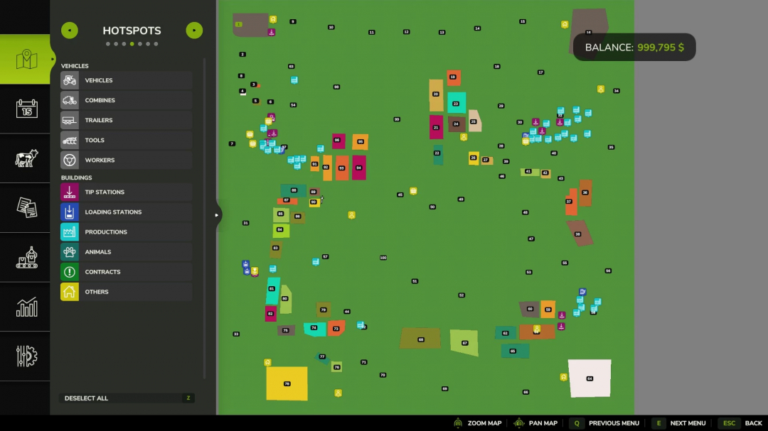 Map view of The Back 40 Acres 4x mod in Farming Simulator 25, showing field layouts and hotspots.