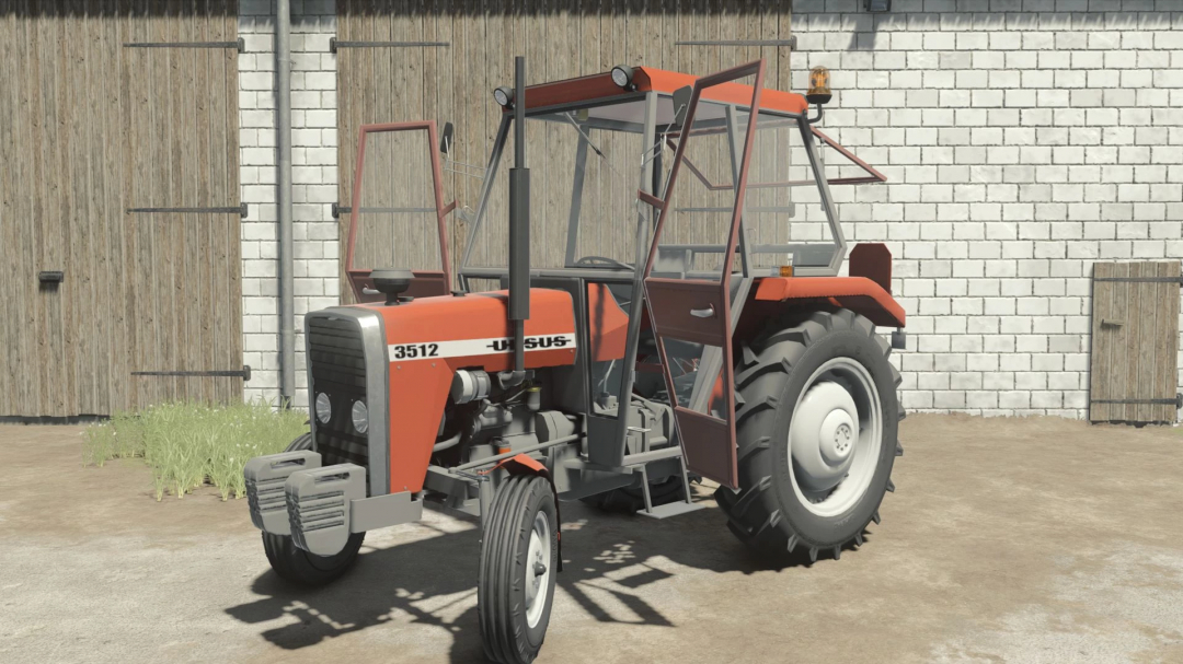 FS25 mod Ursus 3512 tractor displayed in front of a barn, part of the Farming Simulator 25 Ursus 3512 / Massey Ferguson 255 Pack v1.0.0.0.