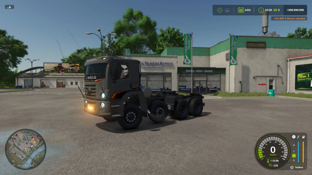 Volkswagen Constellation truck mod in FS25 parked at Anexo Tractor Center.