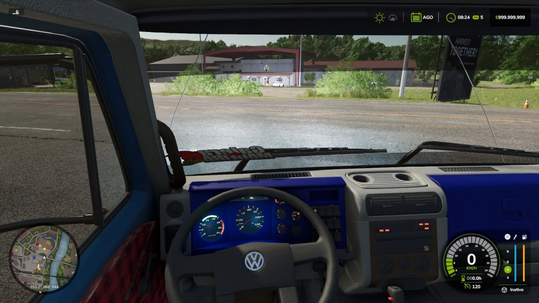 FS25 mod Volkswagen Titan 310/300 interior view showcasing dashboard controls and steering.