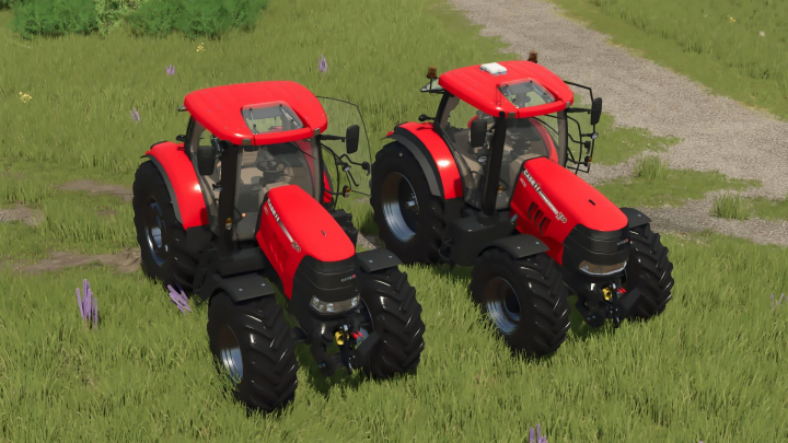 fs25-mods,  Two red Case IH Puma CVX tractors in green field, FS25 mod.