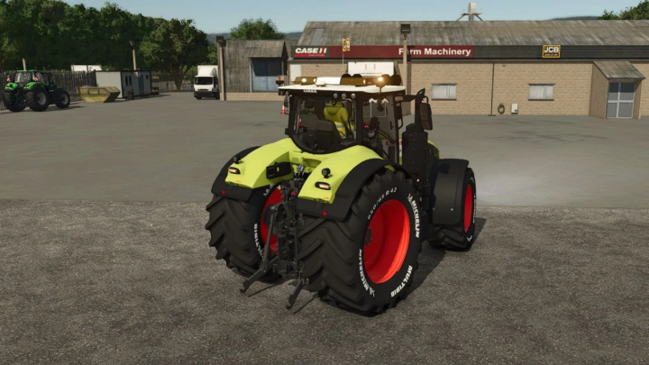 fs25-mods,  Claas Axion 900 tractor mod in FS25, parked at a farm machinery shop.