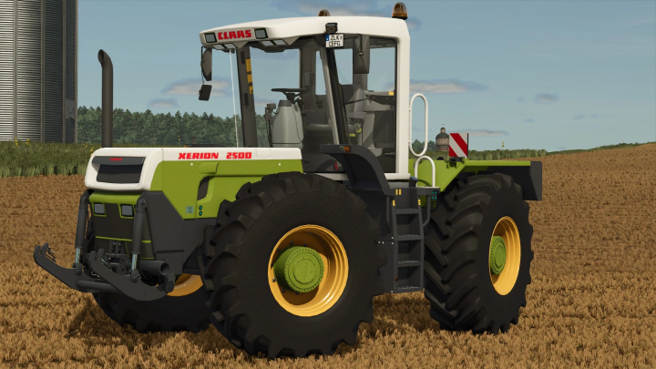 fs25-mods, Claas Xerion 2500 tractor mod in FS25 on a field, showcasing features and design.