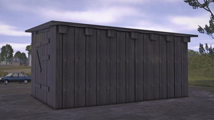 fs25-mods, Wooden garage mod for FS25 showcased in a rural setting. Farming Simulator 25 mods enhance gameplay realism.