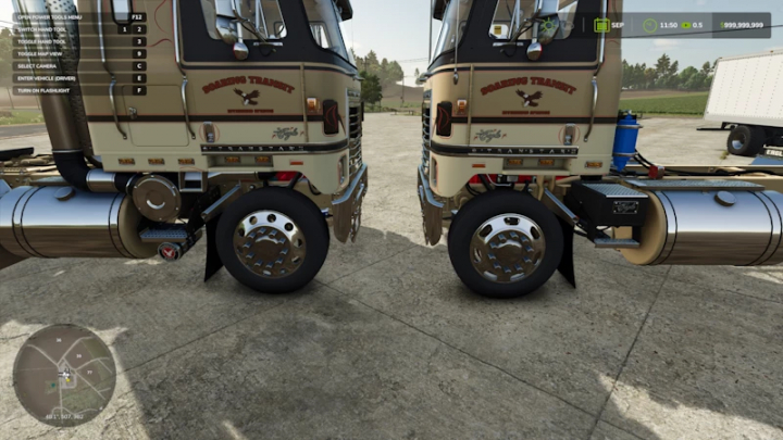 fs25-mods,  FS25 mod International Transtar II trucks in Farming Simulator 25, showcasing detailed wheels and decals. Version 1.1.0.0.