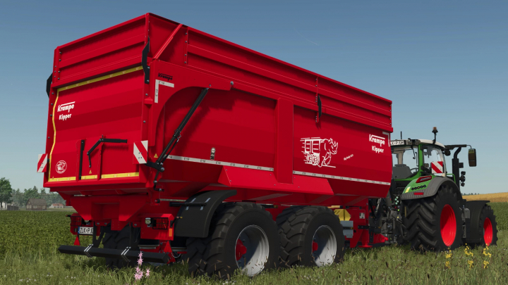 fs25-mods,  FS25 mod Krampe Big Body 650 trailer attached to tractor in a field