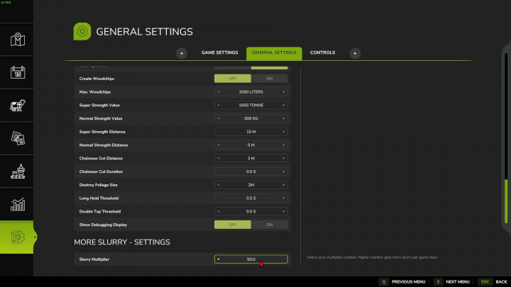 fs25-mods, FS25 mod More Liquid Manure v1.0.0.0 settings menu with slurry multiplier option.