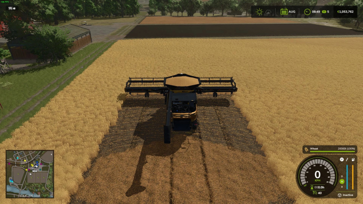 fs25-mods,  Combine harvester in wheat field using More Yield mod in FS25, showing increased productivity.