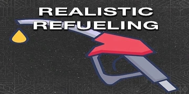 fs25-mods,  Realistic refueling mod for FS25 with a fuel nozzle graphic, enhancing refuel times in Farming Simulator 25.