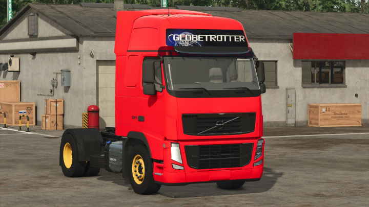 fs25-mods,  Volvo FH 3 truck mod for FS25 parked near a warehouse in Farming Simulator 25.