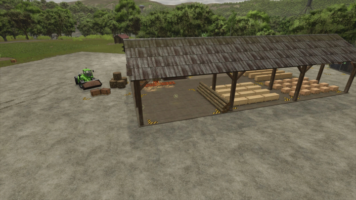 fs25-mods, Sawmill with wood chips and logs in FS25 Wood Chips Sawmill mod.