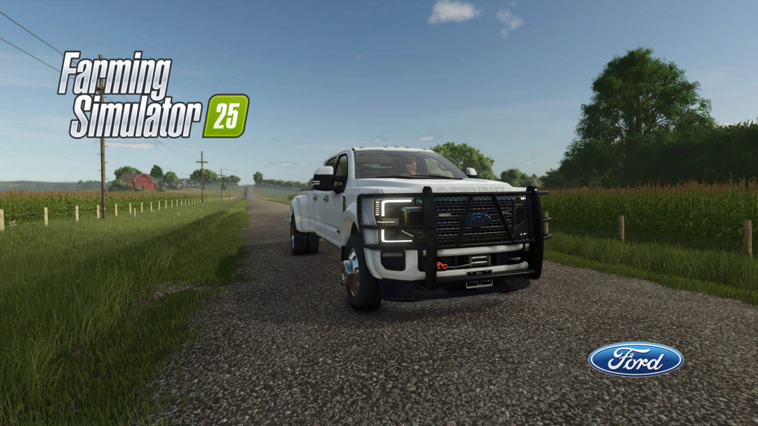 2020 Ford Super-Duty Limited mod in Farming Simulator 25 driving on a rural road.